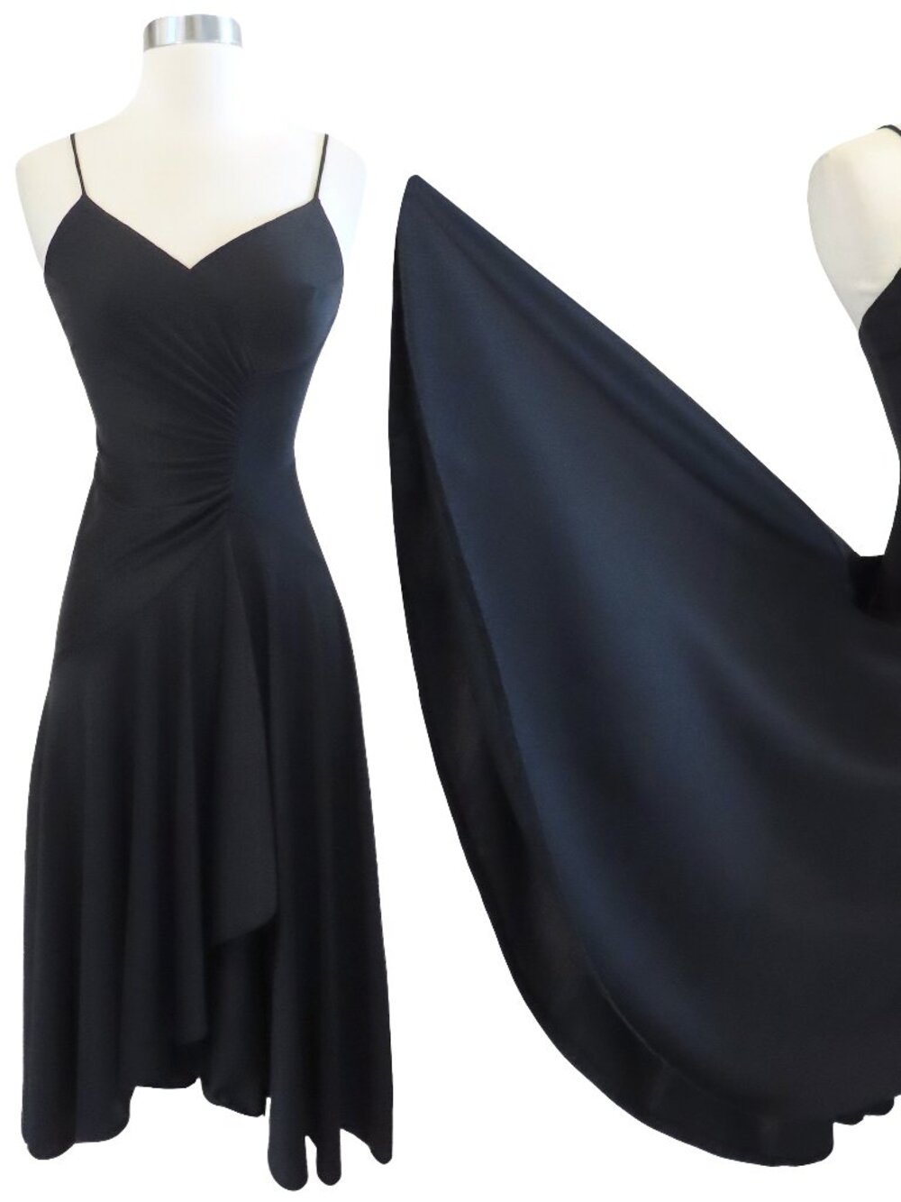 Vintage 70s 80s Spaghetti Strap Black Disco Dance Cocktail Party Dress XXS XS